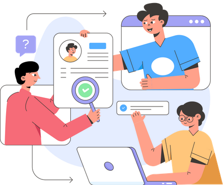 A graphic illustration with 4 young men connected with digital platforms